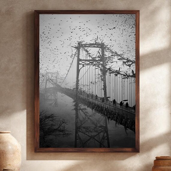 Dark Post Apocalyptic Ruined Suspension Bridge Horror Art Print