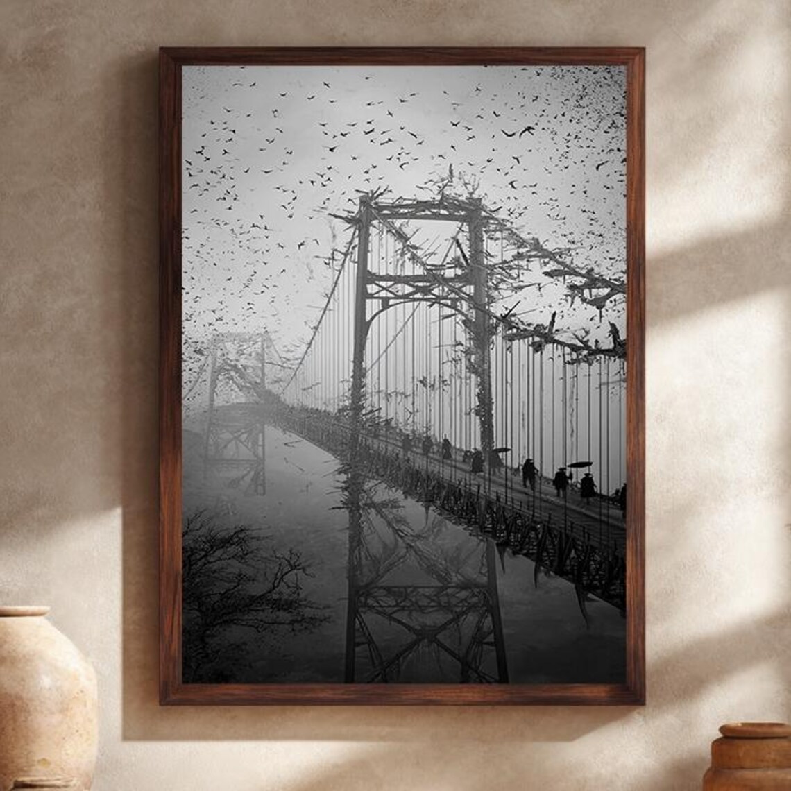Dark Post Apocalyptic Ruined Suspension Bridge Horror Art Print