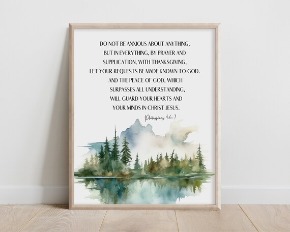 Philippians 467 Do Not Be Anxious About Anything Bible Verse Wall Art Scripture Print Christian Gift Watercolor Mountain Wilderness