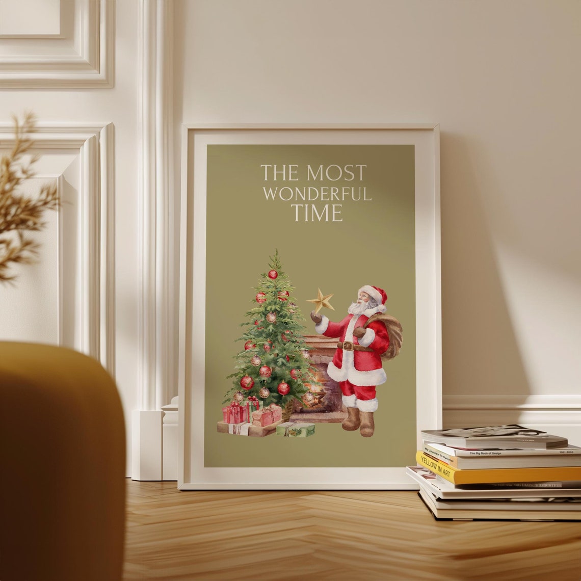The Most Wonderful Time Santa With Tree Holiday Season Poster
