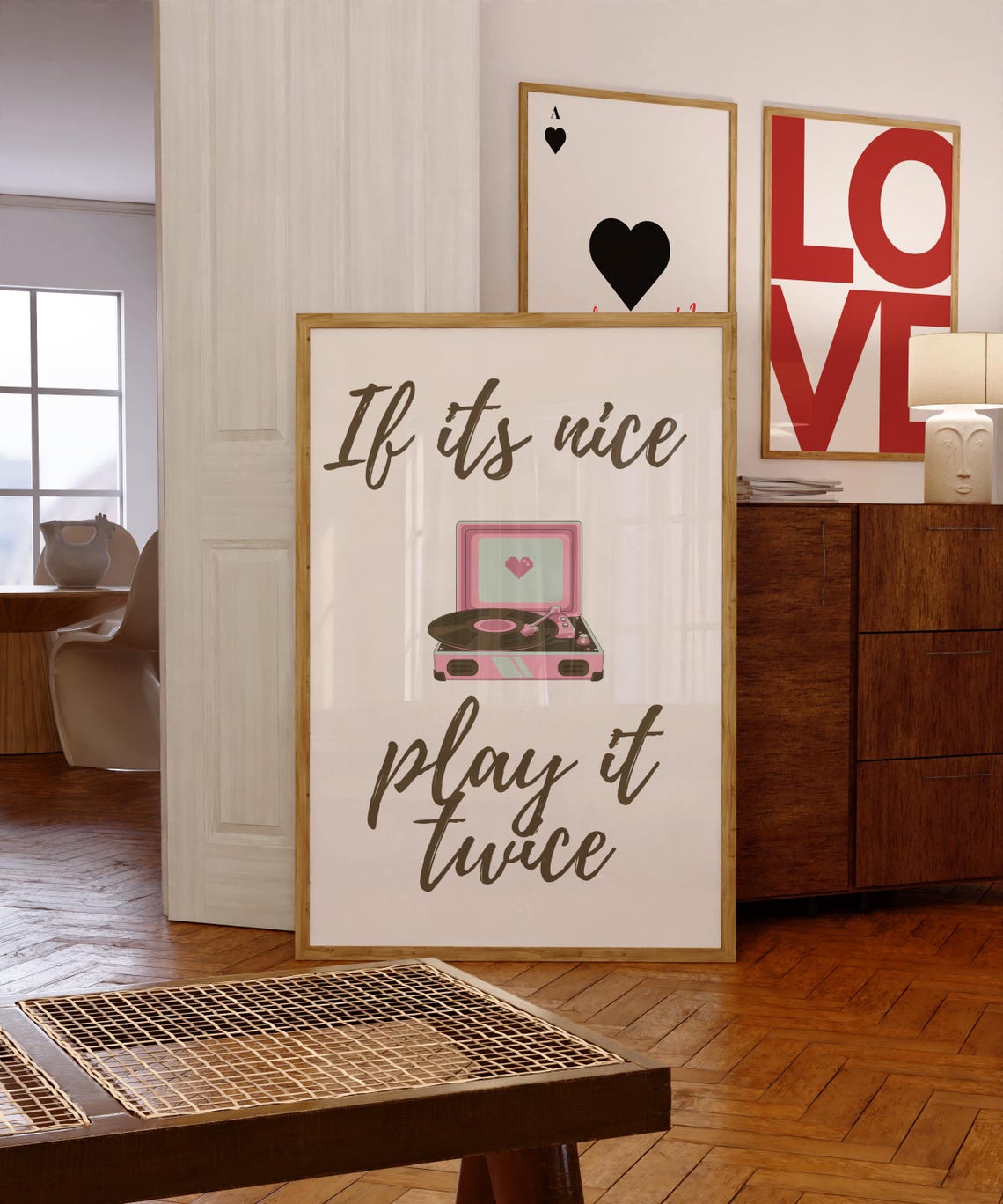 If Its Nice Play It Twice Record Player Poster Retro Music Quote - Image 2