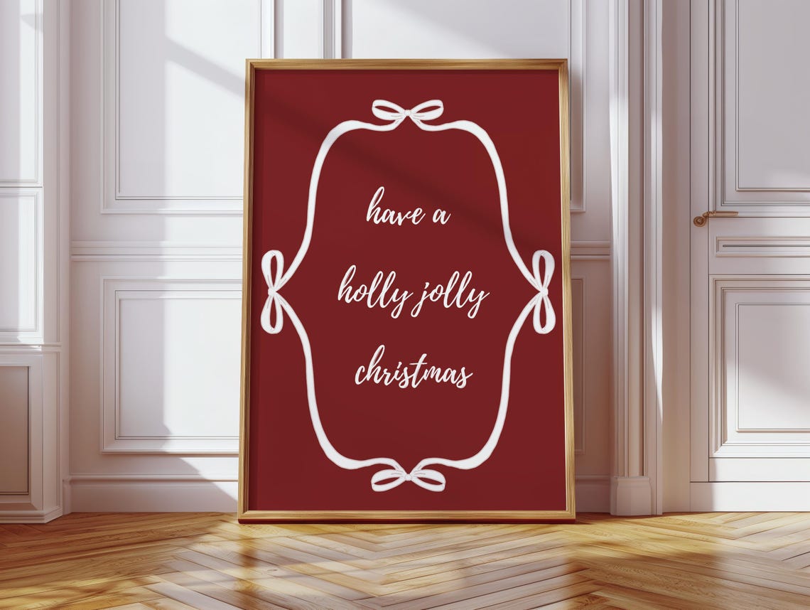 Have A Holly Jolly Christmas Ribbon Frame Maroon Quote Poster