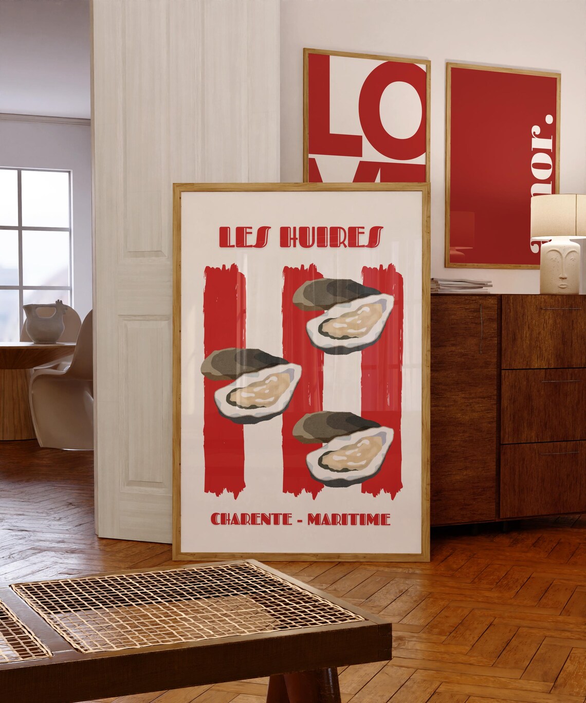 Les Huitres Red Striped Oyster Poster French Nautical Kitchen Decor - Image 2