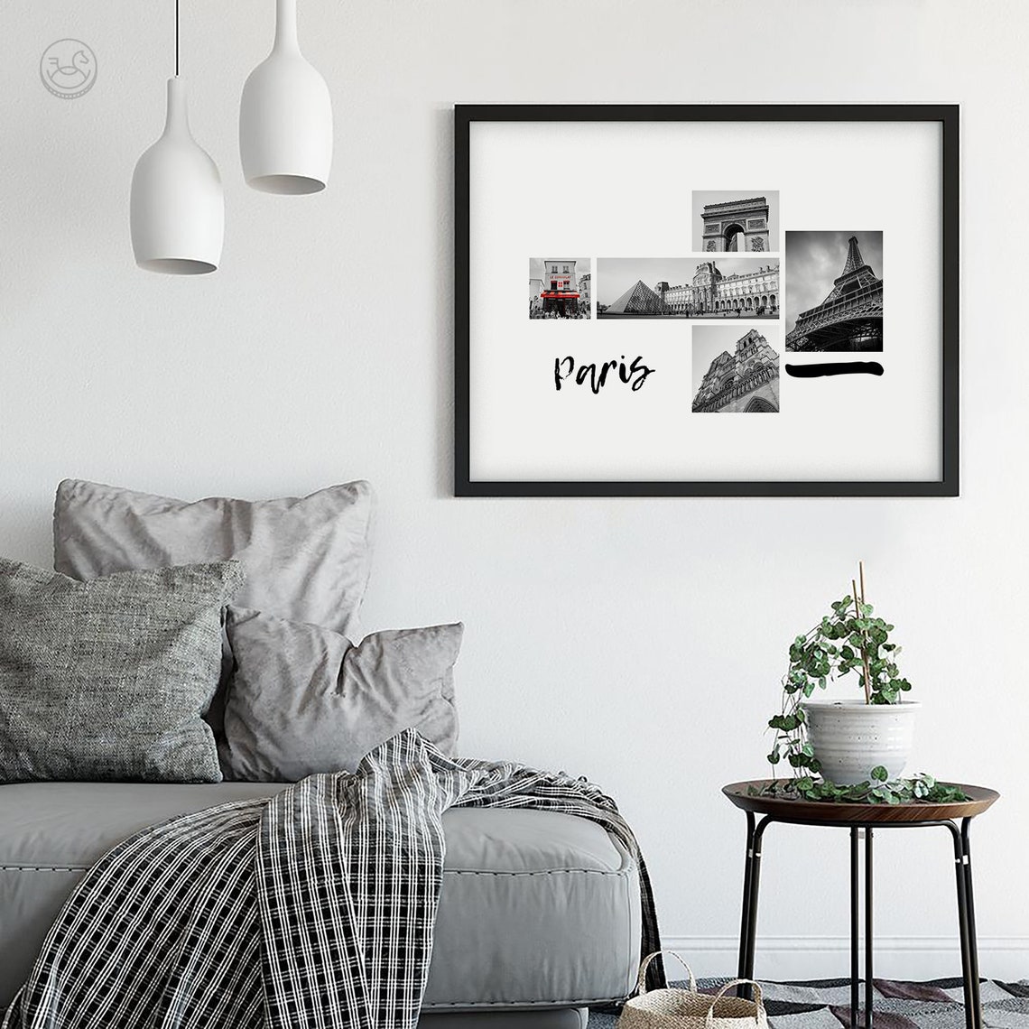 Paris Landmarks Photo Collage Eiffel Tower Travel Souvenir Wall Poster - Image 3