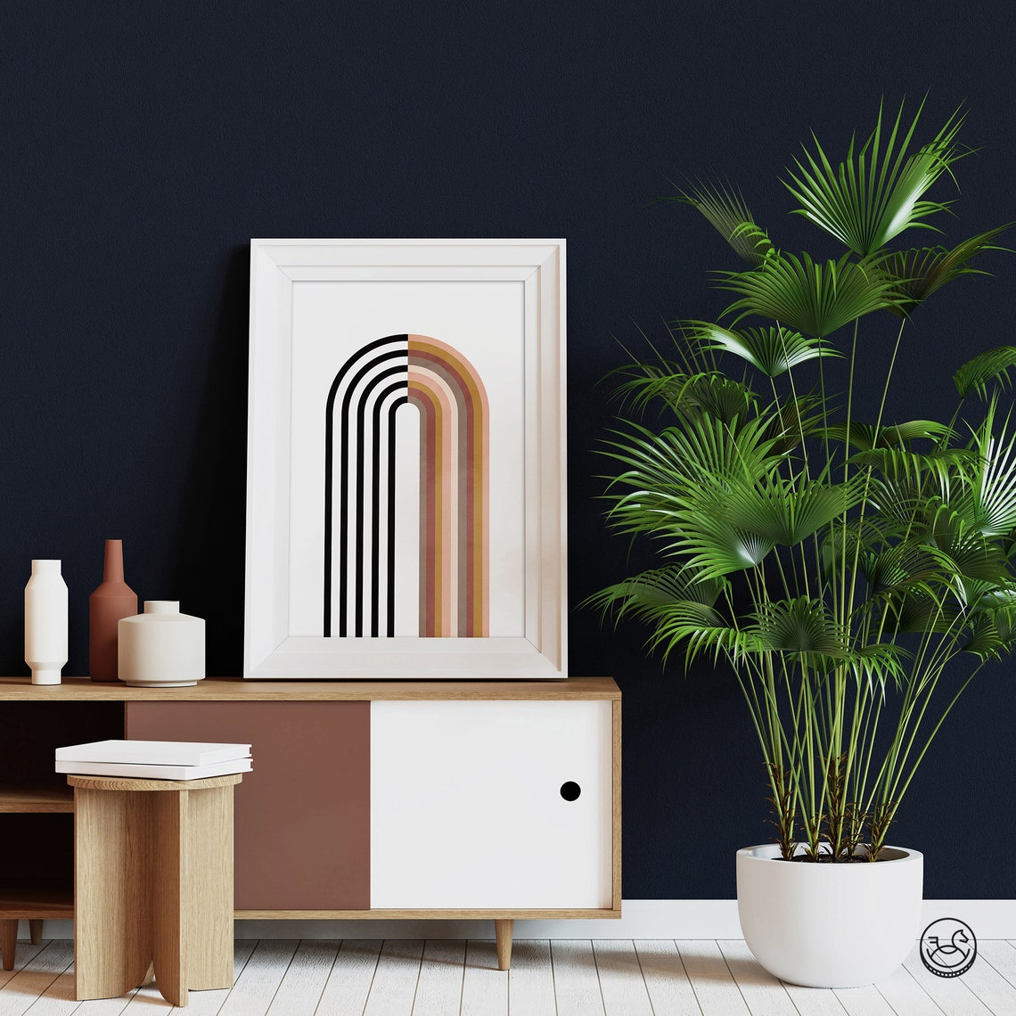 Geometric Rainbow Arch Art Black and Warm Tone Modern Boho Wall Poster - Image 3