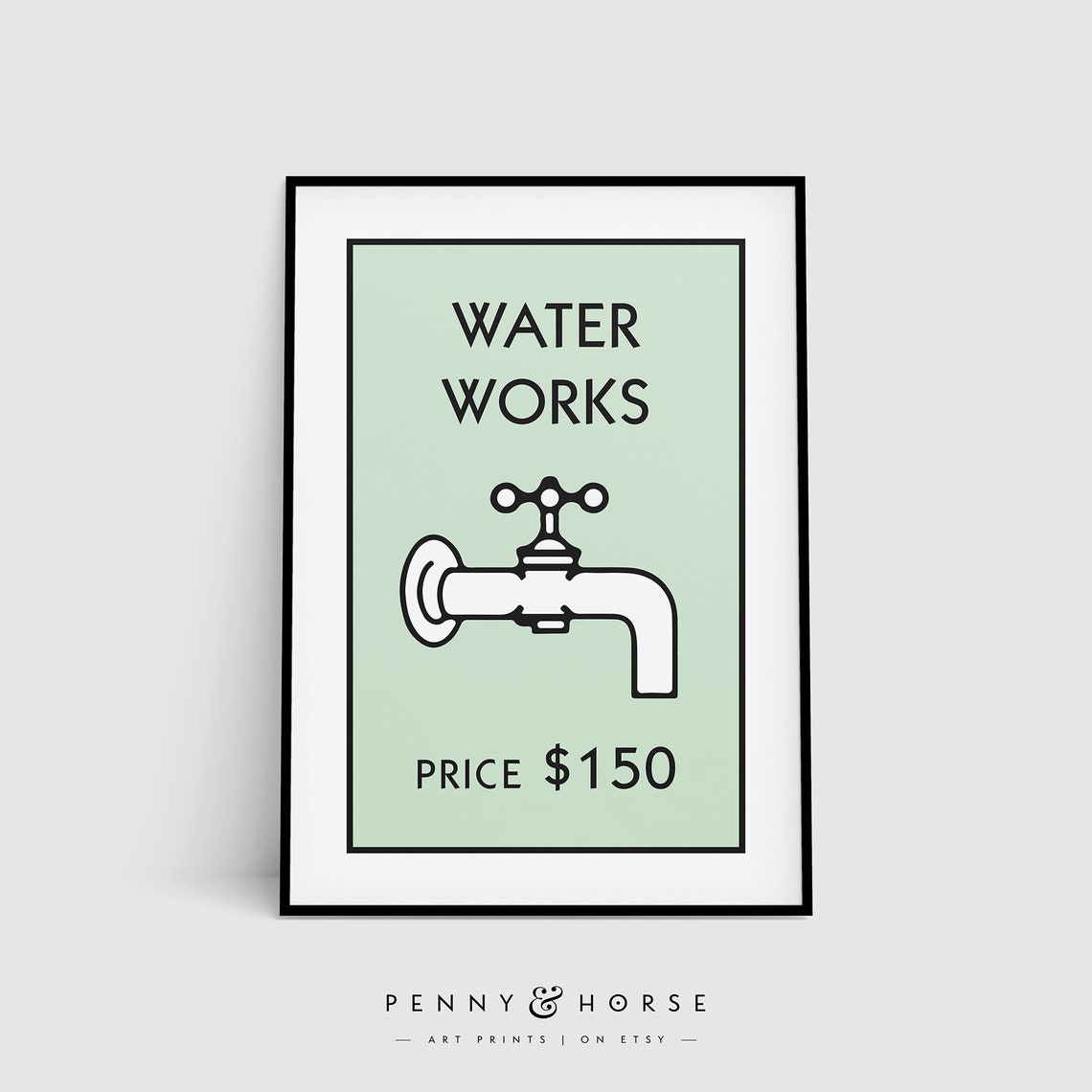 Water Works Monopoly Style Board Game Inspired Bathroom Wall Art