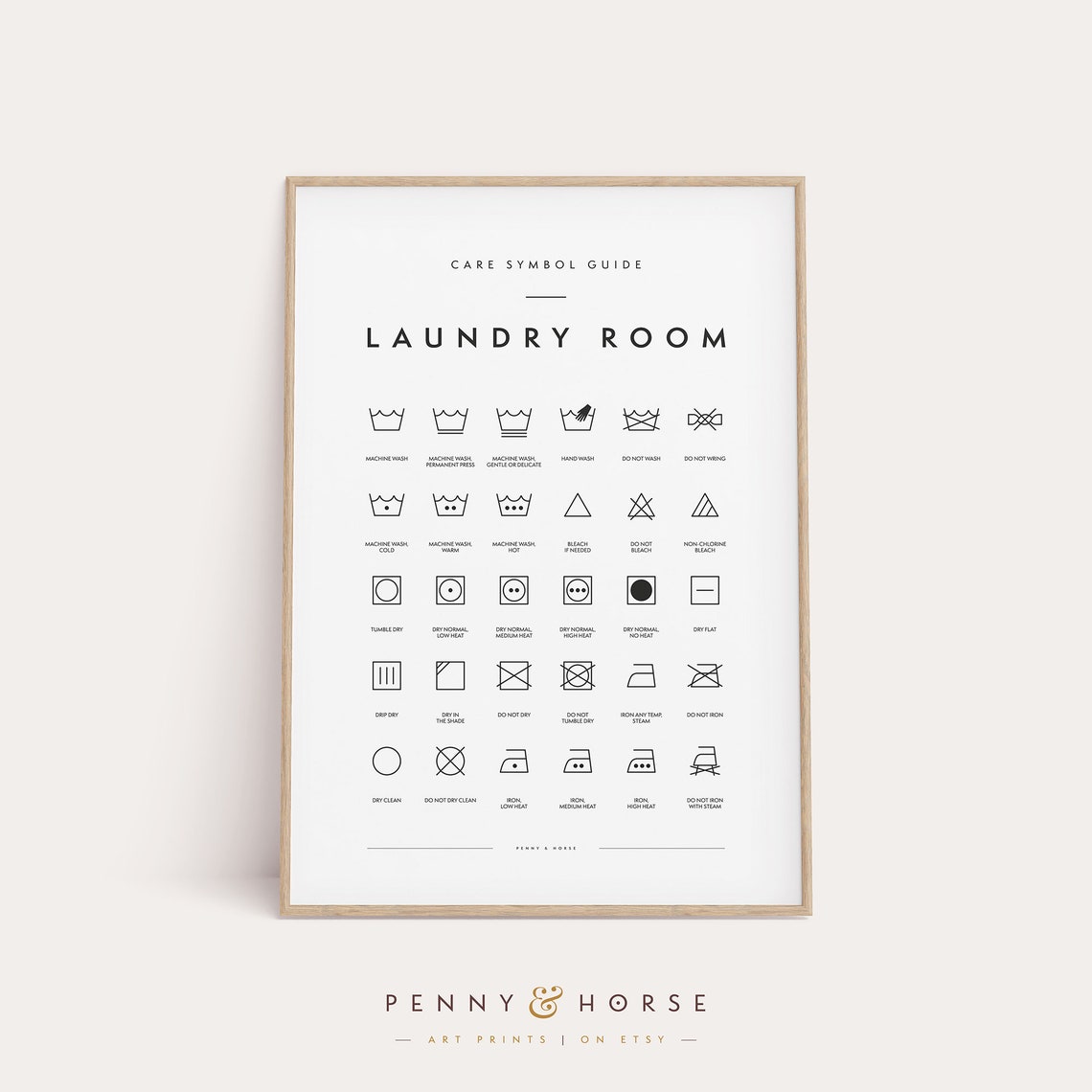 Laundry Room Care Symbol Guide Washing Drying Ironing Chart Poster