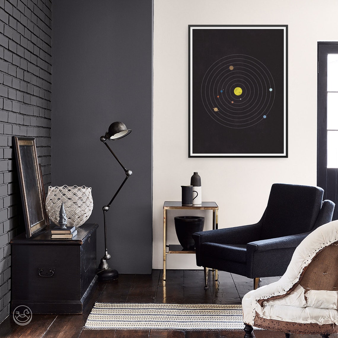 Black Minimalist Solar System Planet Orbits Vintage Graphic Poster - Image 3