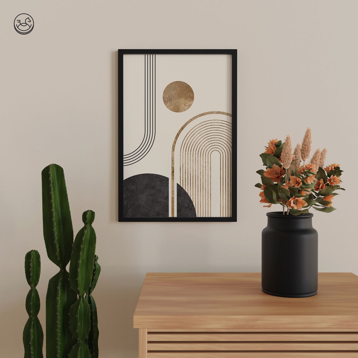 Gold Geometric Abstract Boho Decor Neutral Modern Shapes Art Poster - Image 2