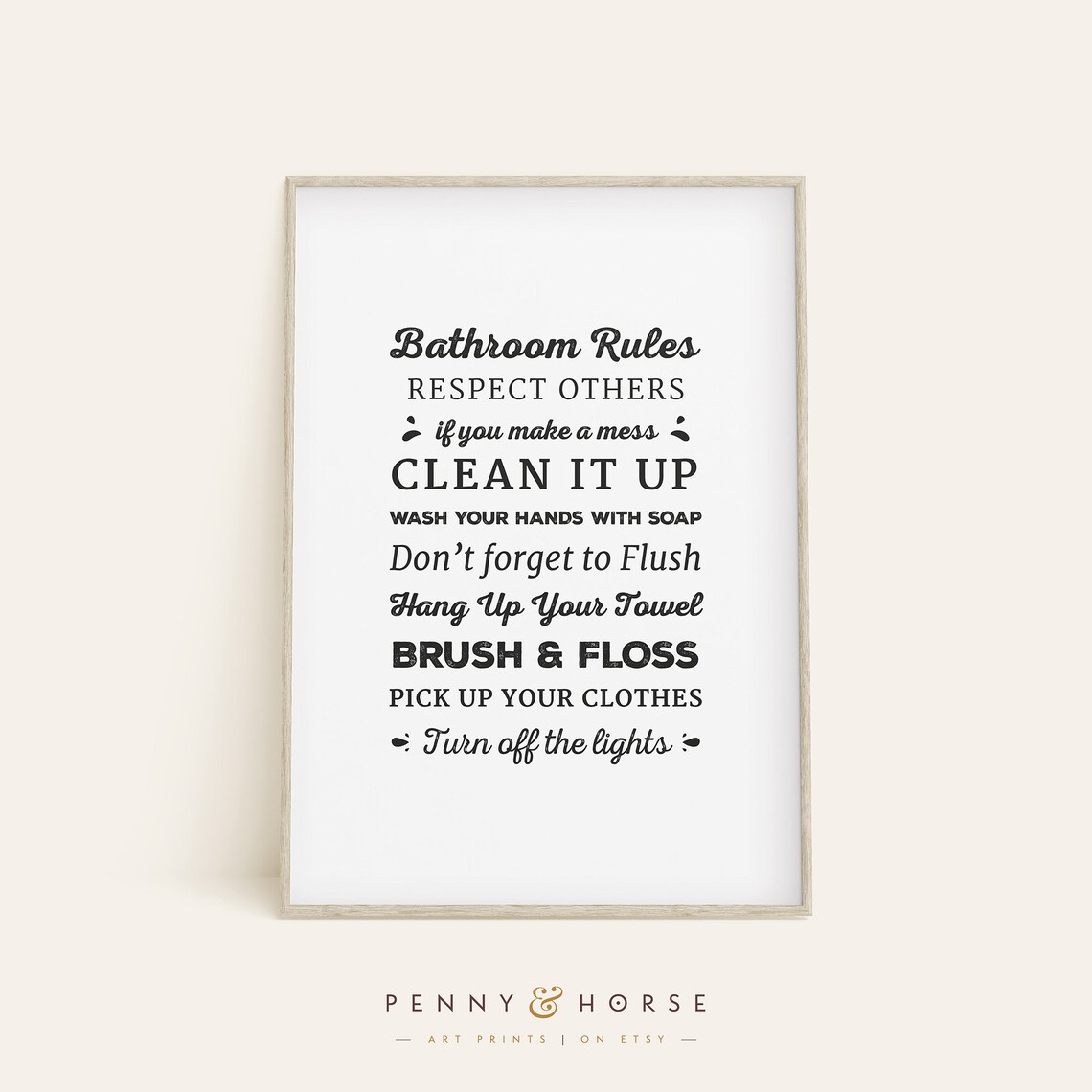 Bathroom Rules Print, Kids Bathroom Decor