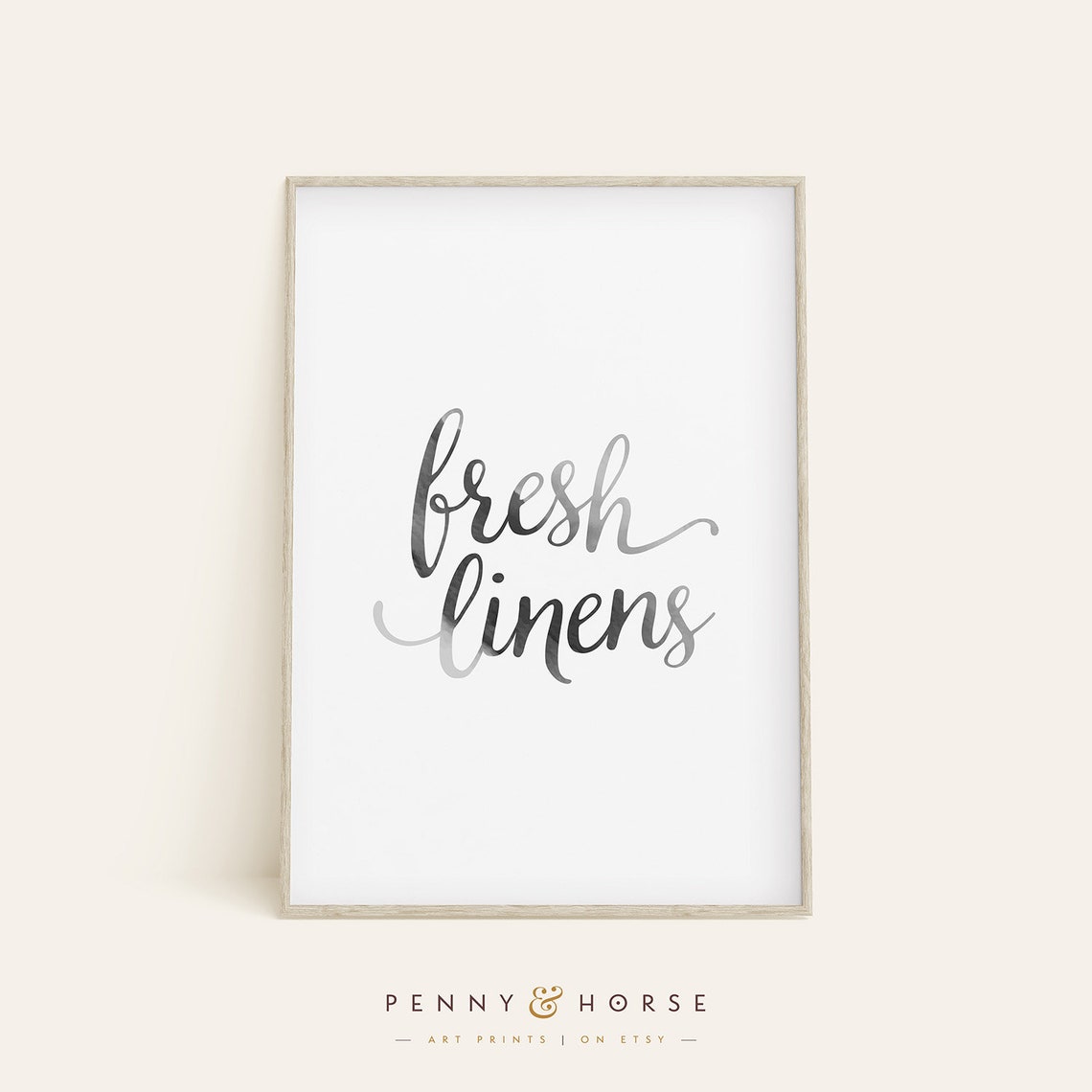 Fresh Linens Watercolor Script Poster Laundry Room Neutral Wall Decor