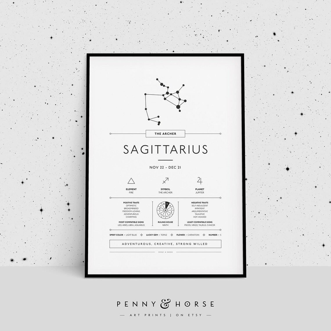Sagittarius Zodiac Art Print, Astrology Wall Decor