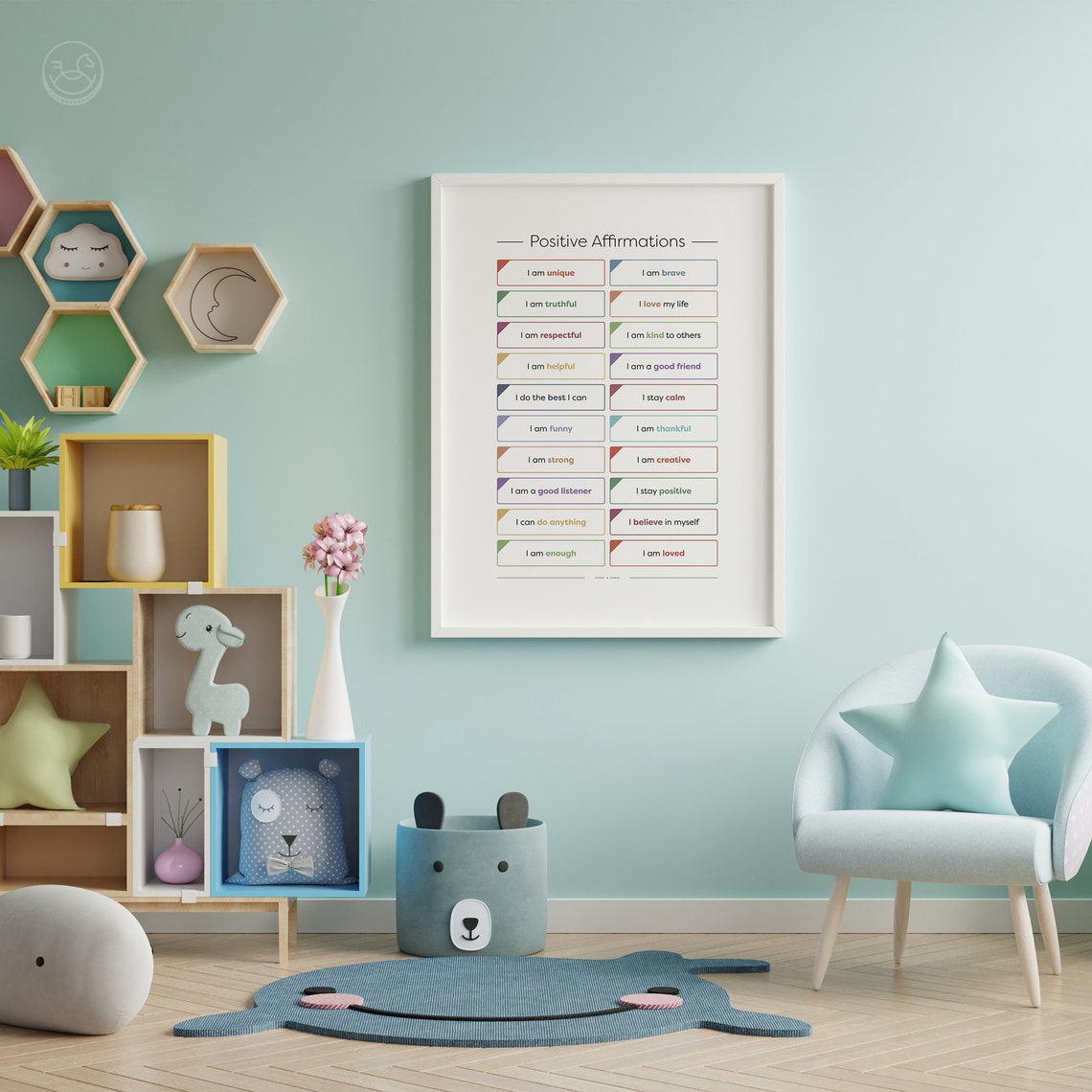 Positive Affirmations for Kids Colorful Encouraging Wall Art - Image 4