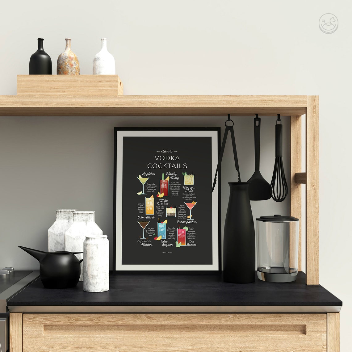 Classic Vodka Cocktails Recipe Chart Black Chalkboard Bar Art Poster - Image 4