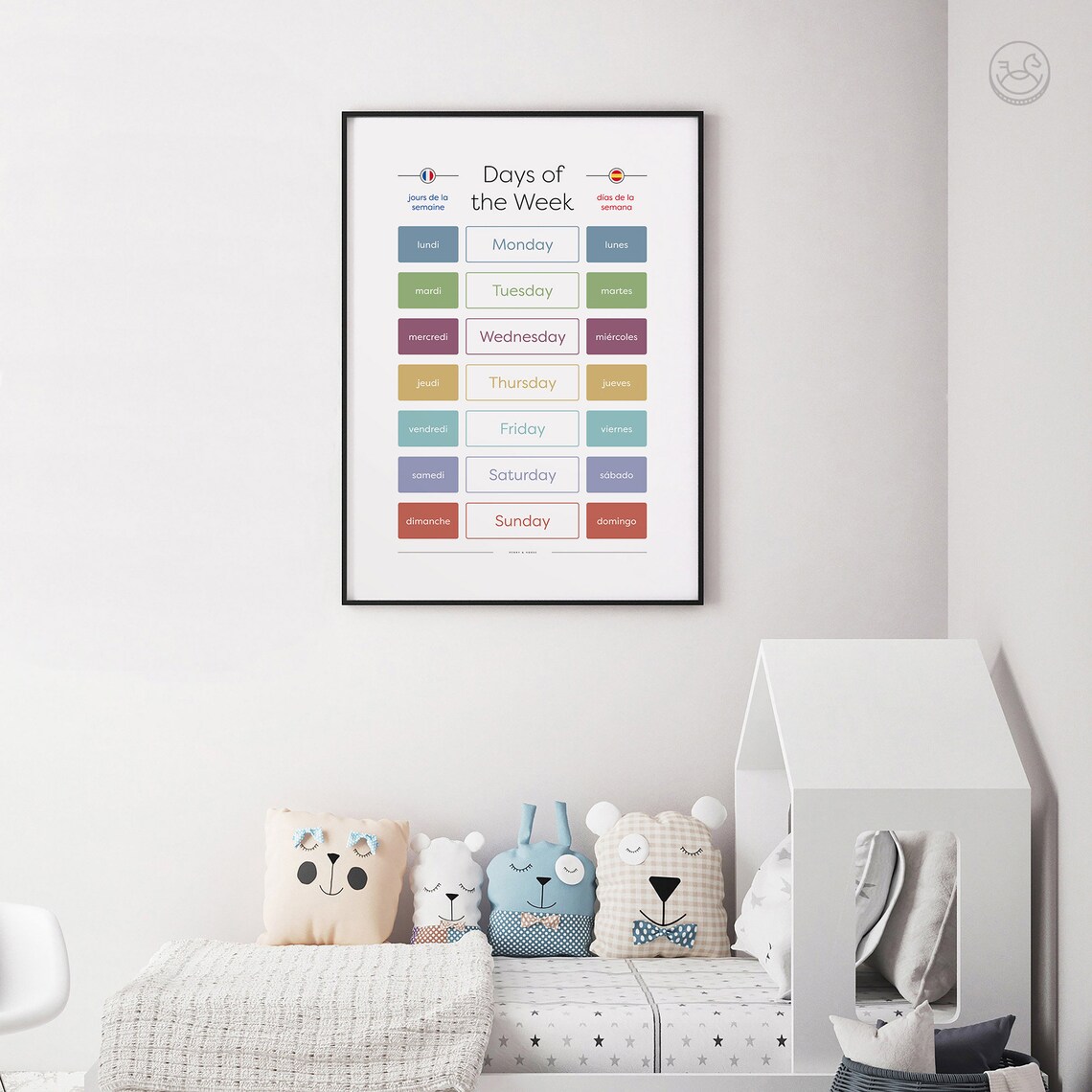 Days Of The Week French Spanish Trilingual Nursery Chart Poster - Image 4