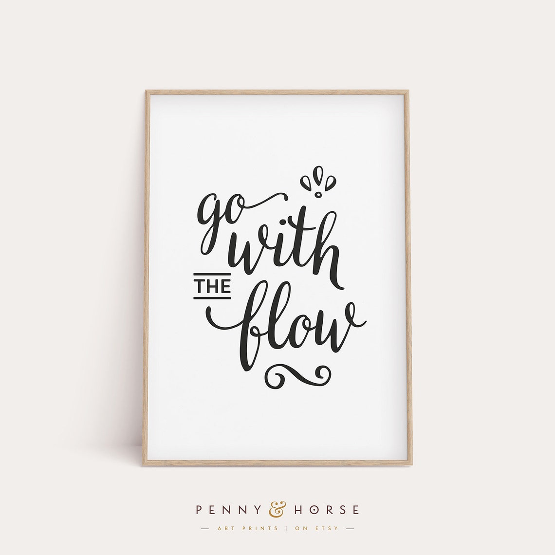Go With The Flow Script Poster Bathroom Hand Lettered Wall Decor