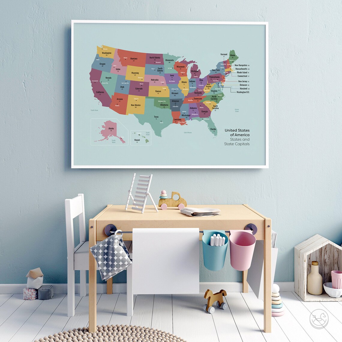 USA States And Capitals Map Colorful Kids Educational Poster - Image 3