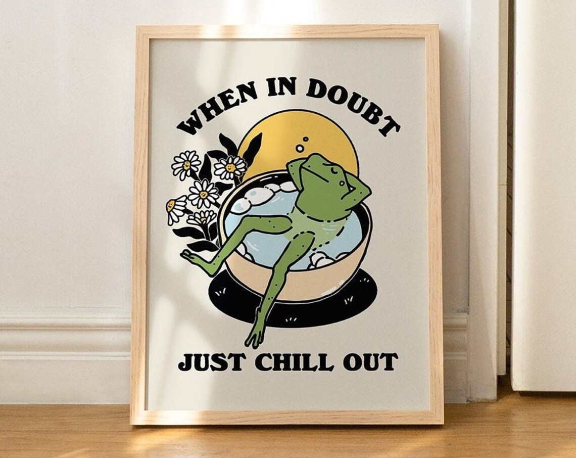 Retro Frog Wall Print, Vintage Flowers Art Print