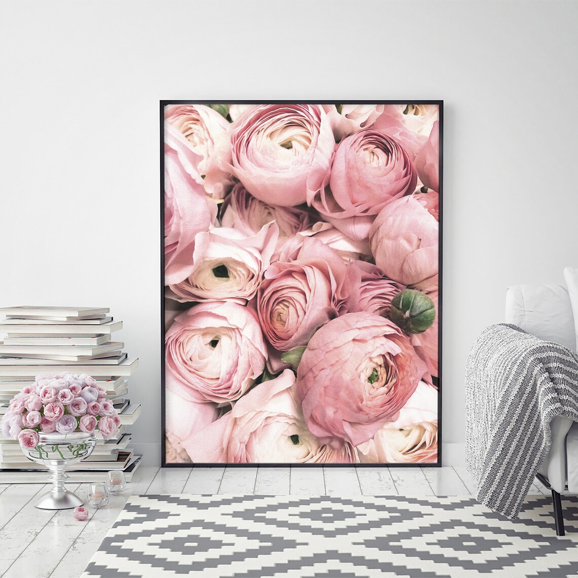 Peony Print Botanical Art, Pink Flowers Bedroom Decor - Image 3