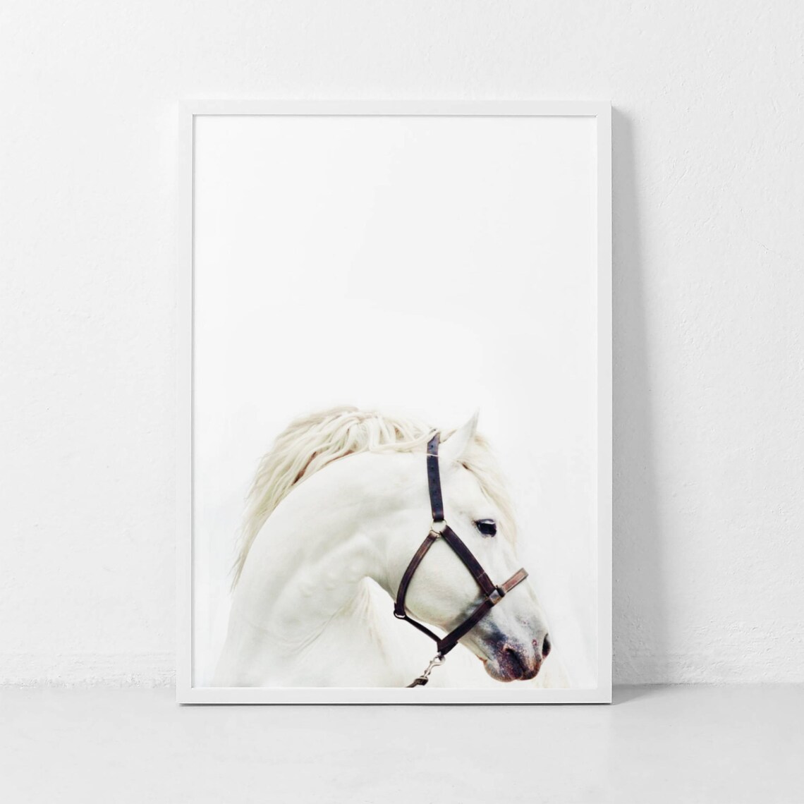 White Horse Animal Portrait, Scandinavian Minimalist Art Print