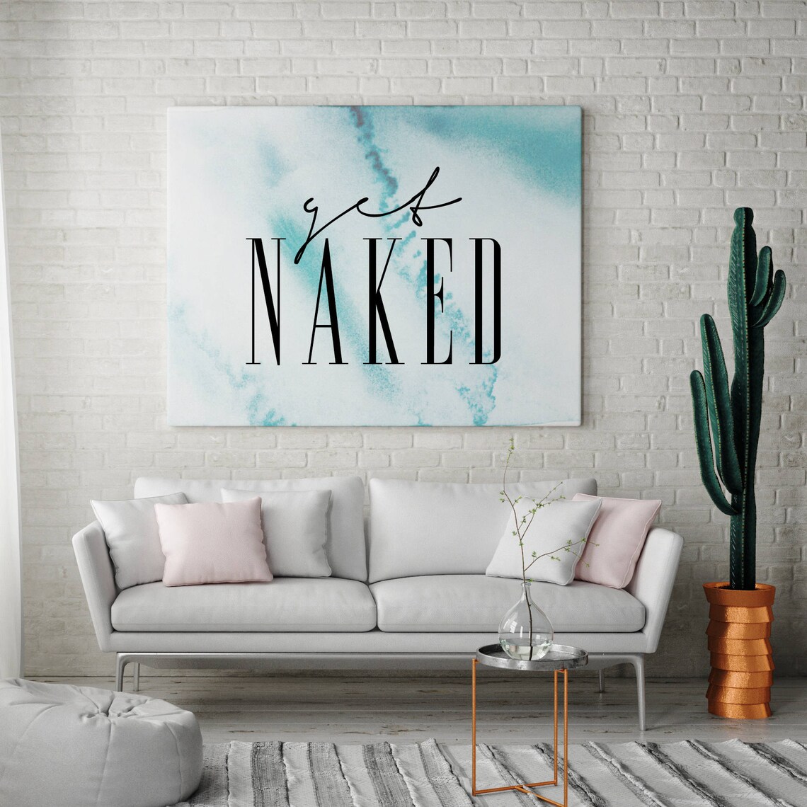 Get Naked Funny Watercolor Bathroom Sign Quote Poster for Decor - Image 2