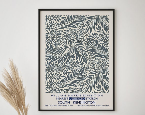 Minimalist Blue William Morris Print Morris Exhibition Poster Art Nouveau Wall Art A6 A5 A4 A3 A2 A1 A0 William Morris Floral Poster