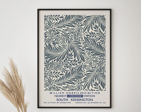 William Morris Exhibition South Kensington Blue Botanical Poster