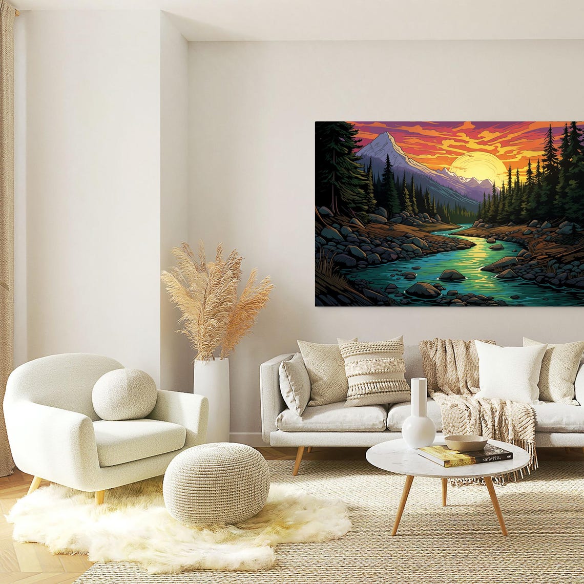 Vibrant Mountain Sunset Forest River Print Nature Inspired Artwork Scenic Landscape Wall Decor - Image 6
