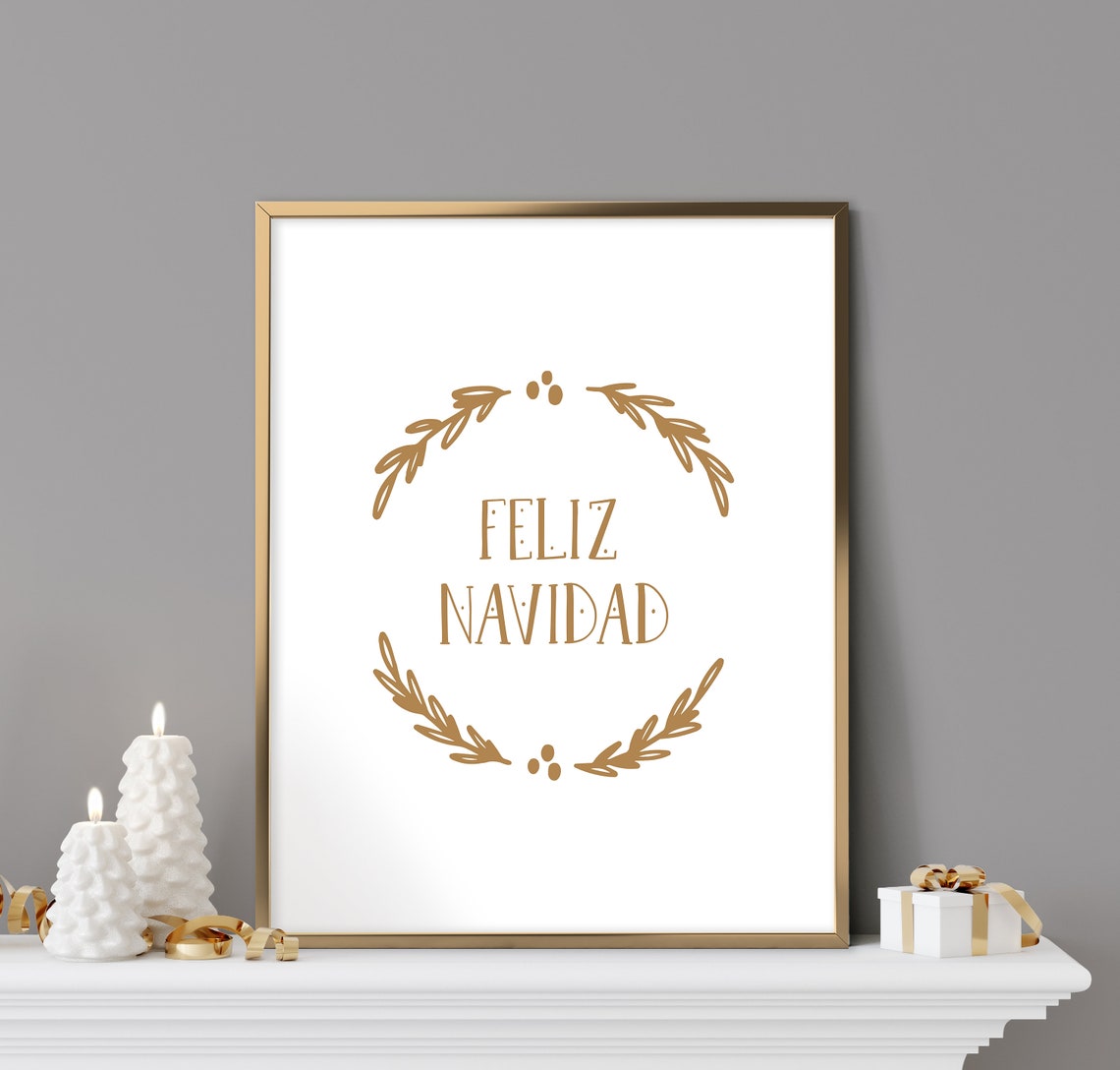 Feliz Navidad Gold Laurel Wreath Spanish Christmas Decor Wall Art - Image 2
