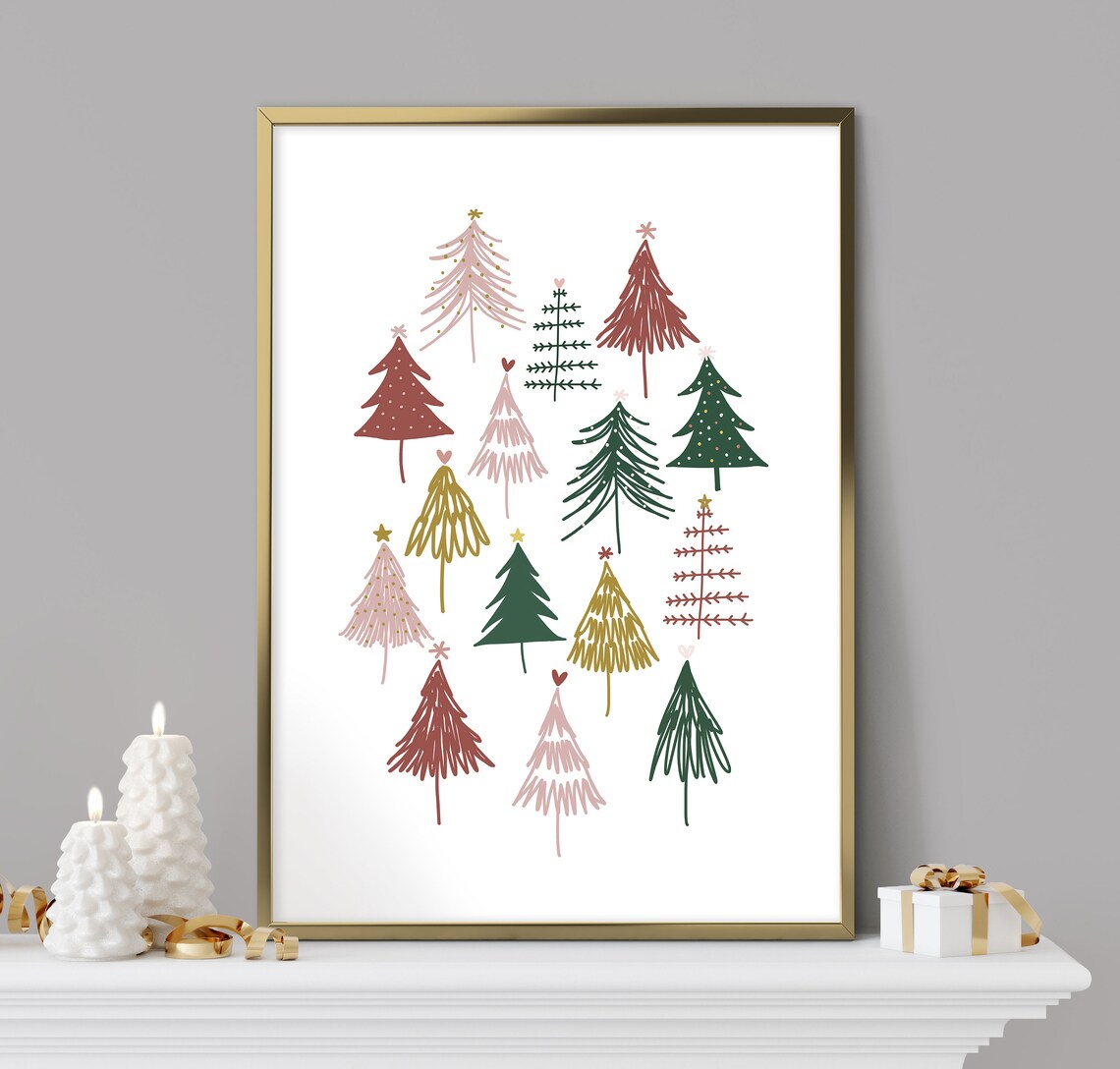 Colorful Whimsical Christmas Trees Modern Holiday Decor Wall Art - Image 2