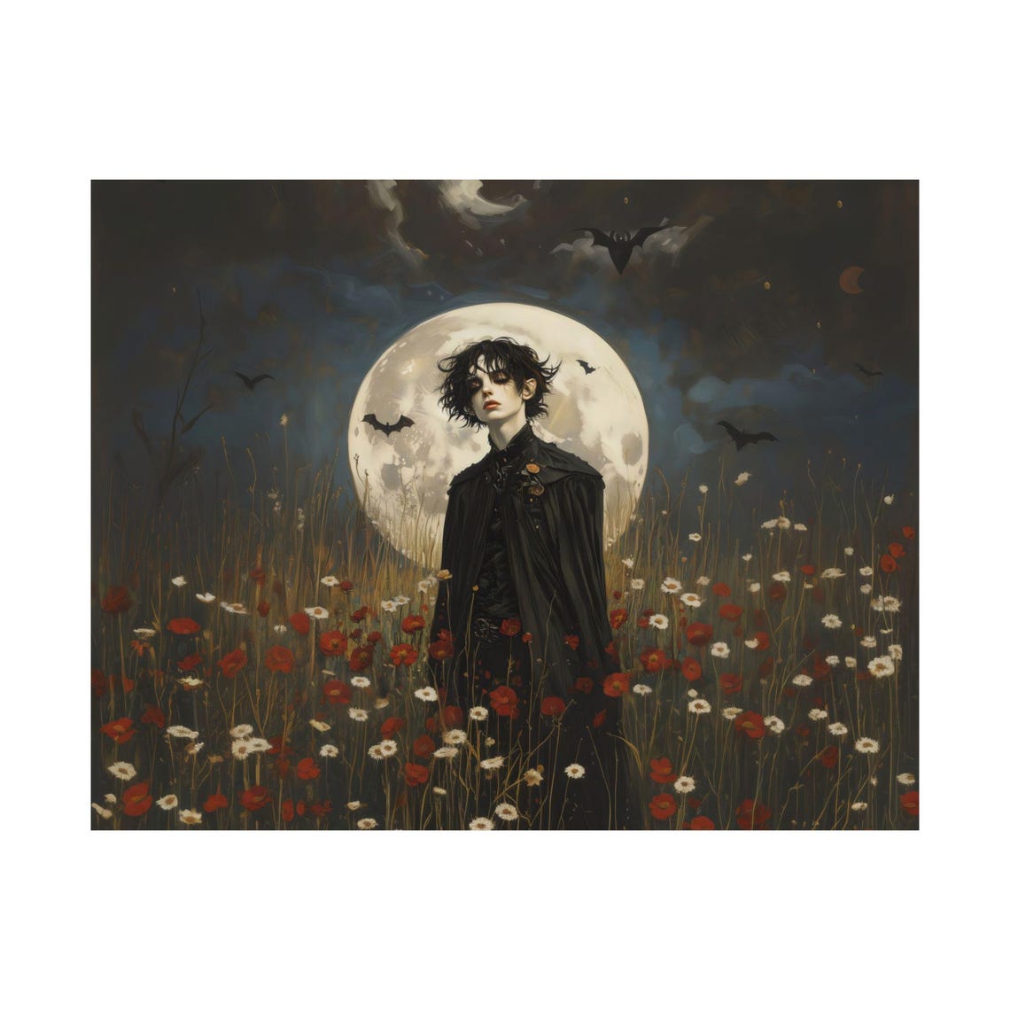 Vampire in the Moonlit Flower Field Dark Fantasy Gothic Poster - Image 3