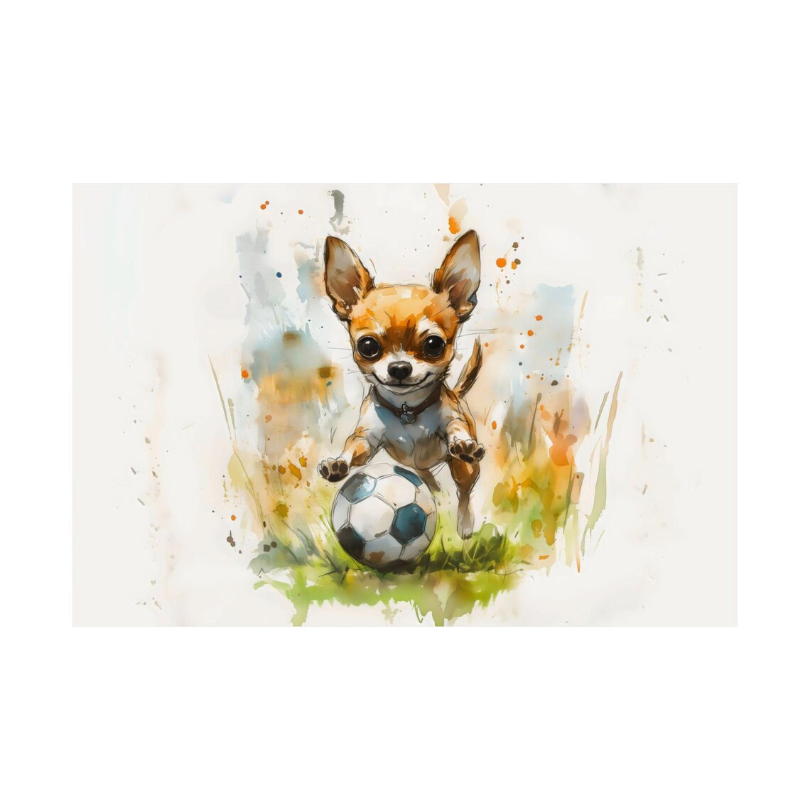 Adorable Chihuahua Soccer Puppy Playful Watercolor Dog Poster - Image 2