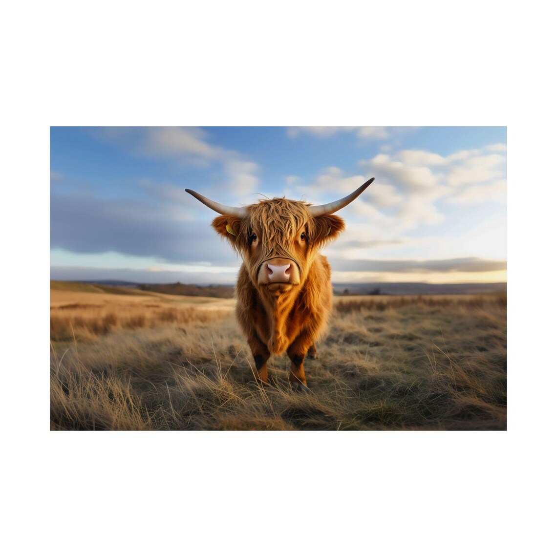 Highland Cow Golden Field Sunrise Cute Shaggy Longhorn Cattle Poster - Image 3