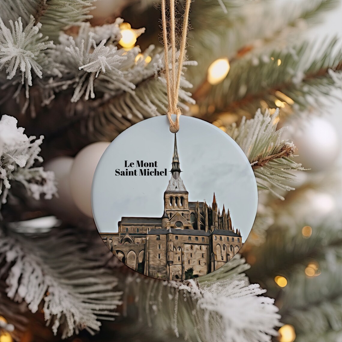 Le Mont Saint Michel France Christmas Ornament Abbey Travel Poster