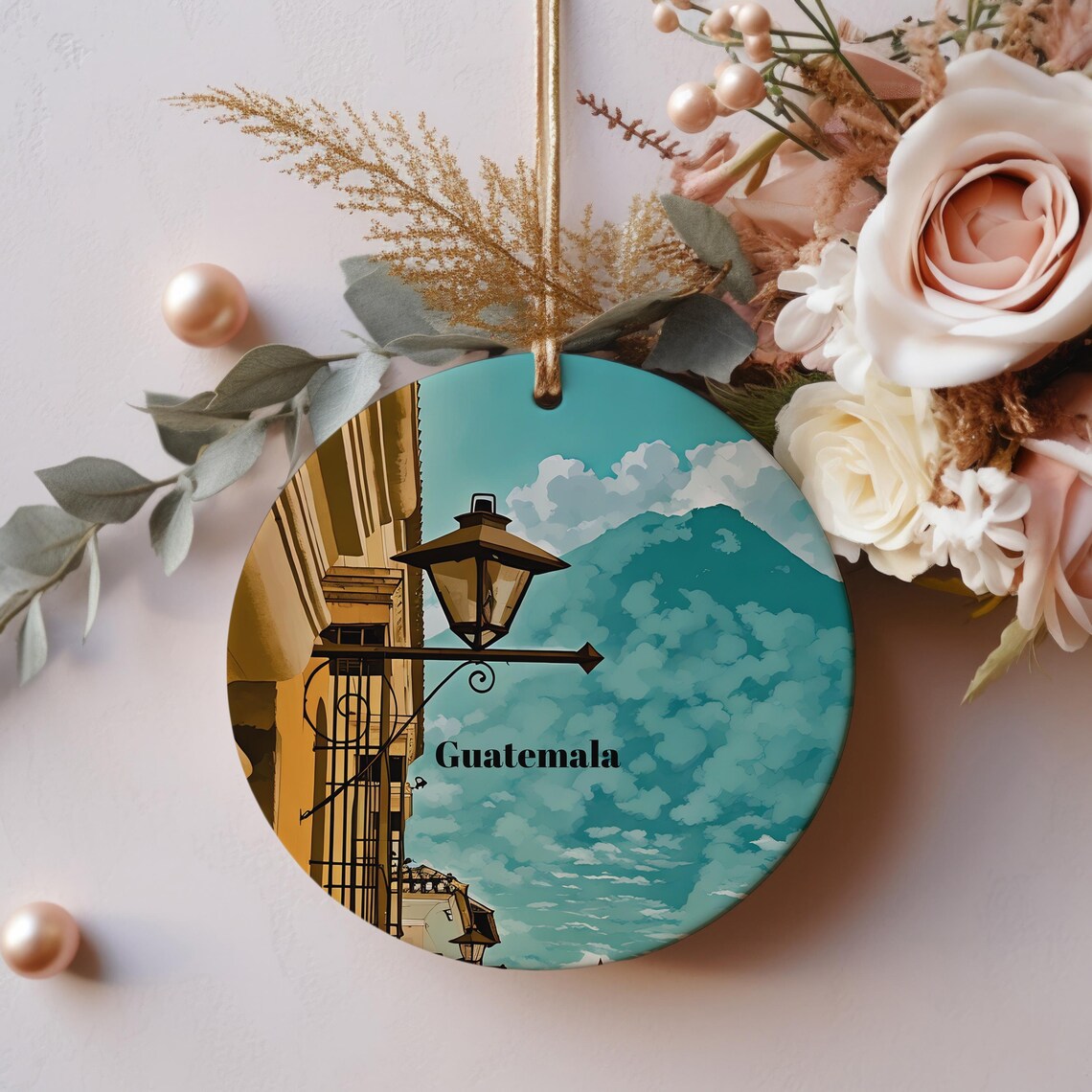 Guatemala Street Lamp Vintage Travel Christmas Ornament Wall Print