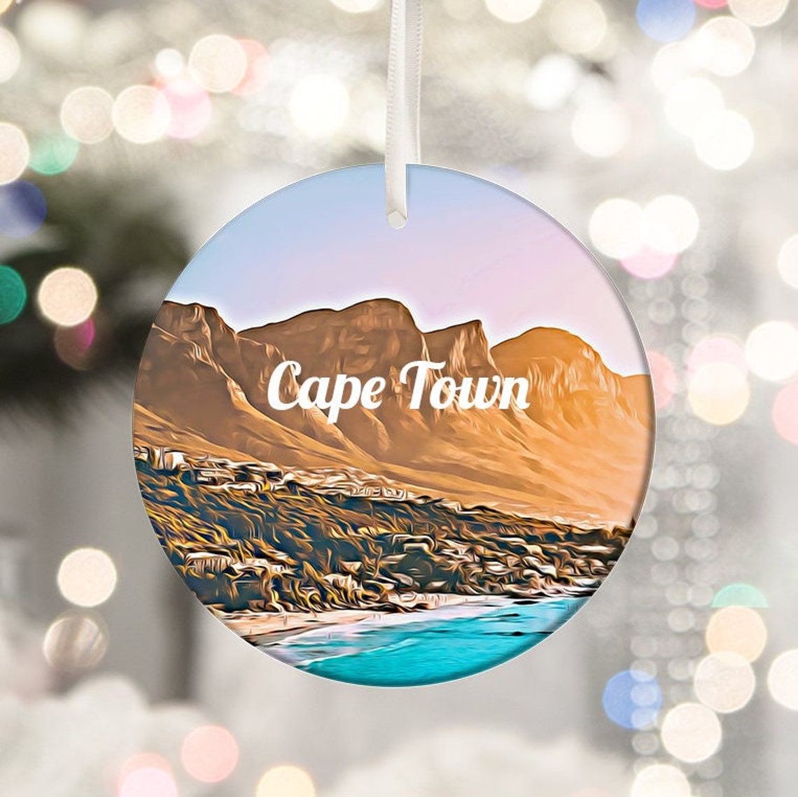 Cape Town Table Mountain Round Christmas Ornament Travel Gift Print