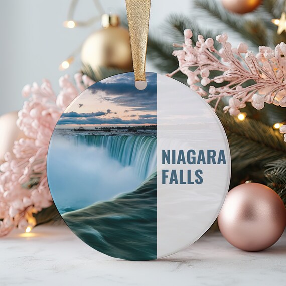 Niagara Falls Horseshoe Falls Dusk Round Ornament Travel Poster
