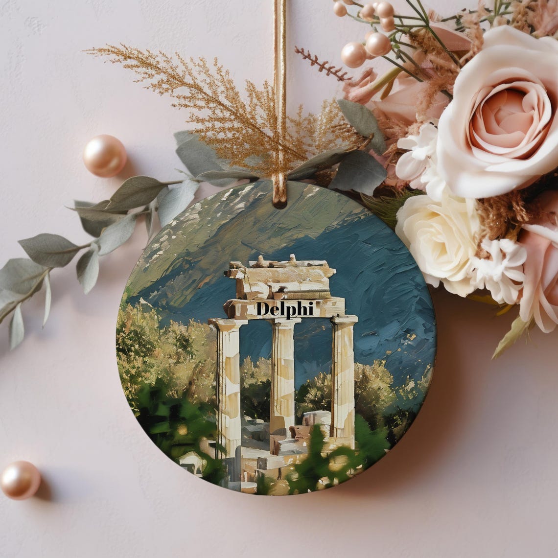 Delphi Greece Ancient Temple Columns Christmas Ornament Keepsake Print