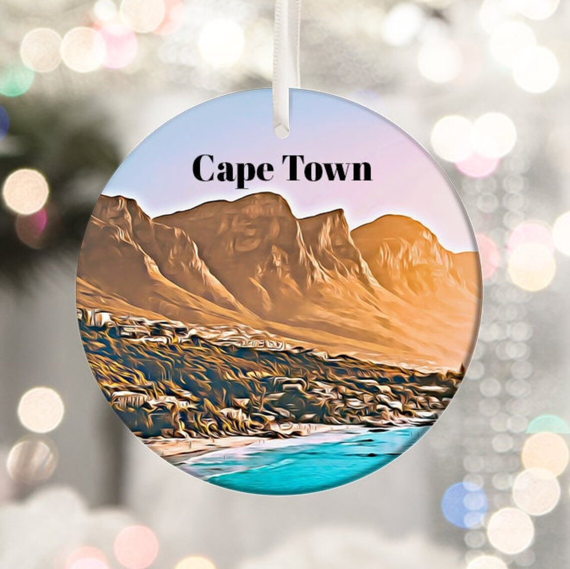 Cape Town South Africa Table Mountain Beach Christmas Ornament Poster