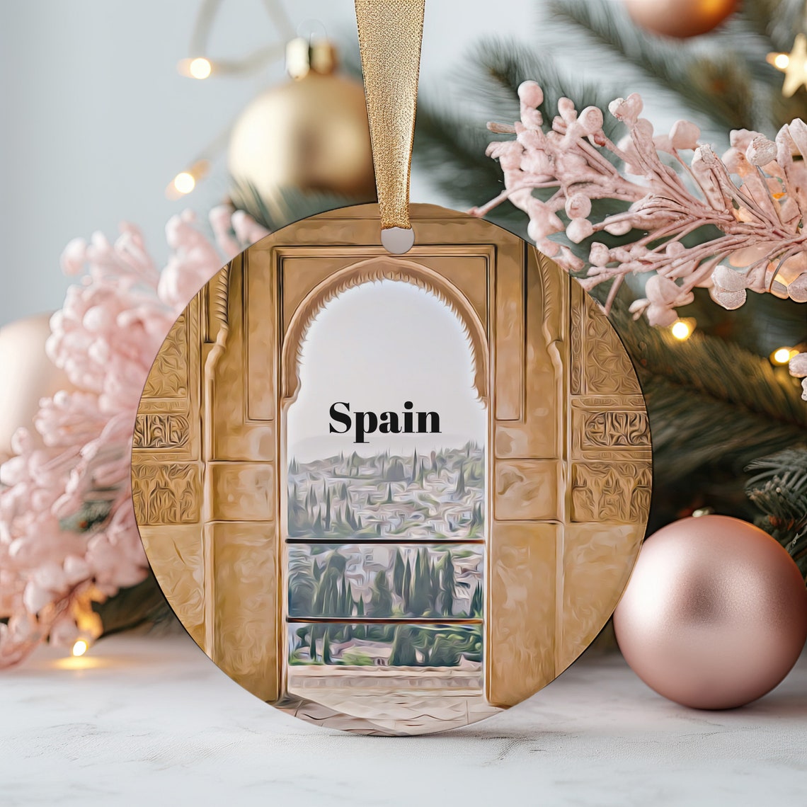 Spain Ornament Moorish Arch Overlooking Old City Travel Poster