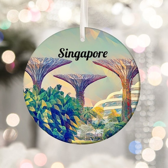 Singapore Supertree Grove Gardens Mosaic Christmas Ornament Print