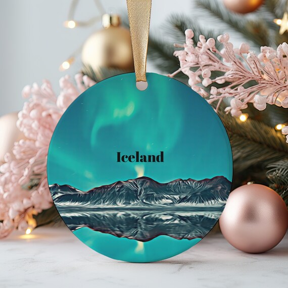 Iceland Northern Lights Round Christmas Ornament Aurora Gift Keepsake Poster