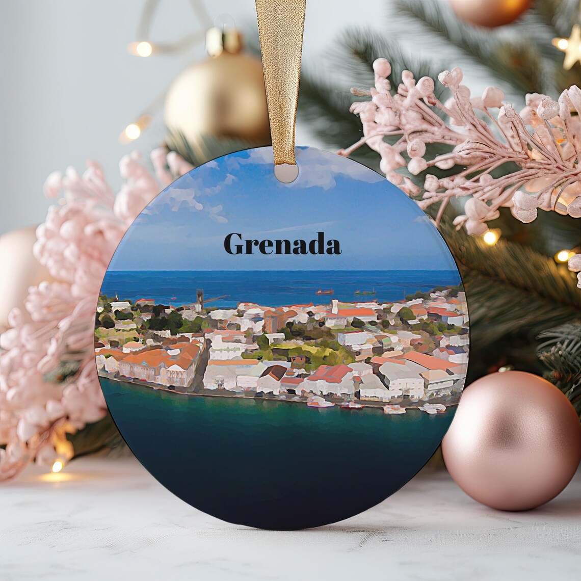 Grenada Coastal Town Aerial Caribbean Sea Travel Ornament Wall Art