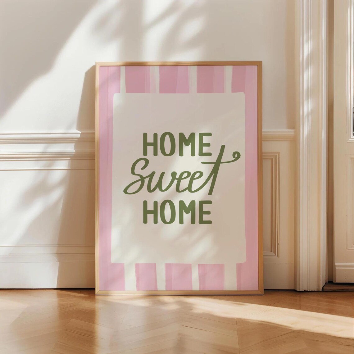 Home Sweet Home Green Quote Poster Pink Stripe Housewarming Gift Decor