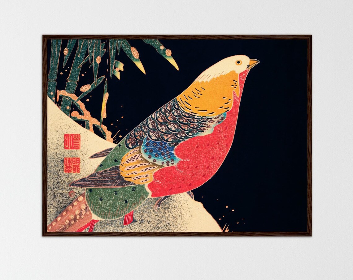 Golden Pheasant In The Snow, Vintage Japanese Art