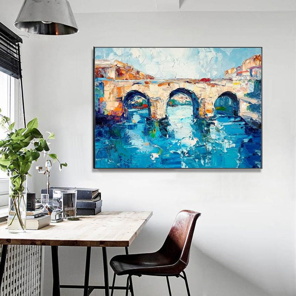 Historic Stone Arch Bridge Over a Turquoise River Oil Poster - Image 4
