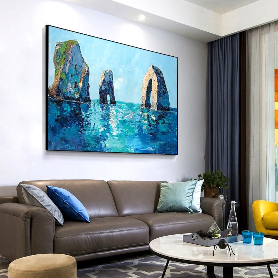 Blue Coast Seascape, Oil Painting Wall Art Print - Image 3
