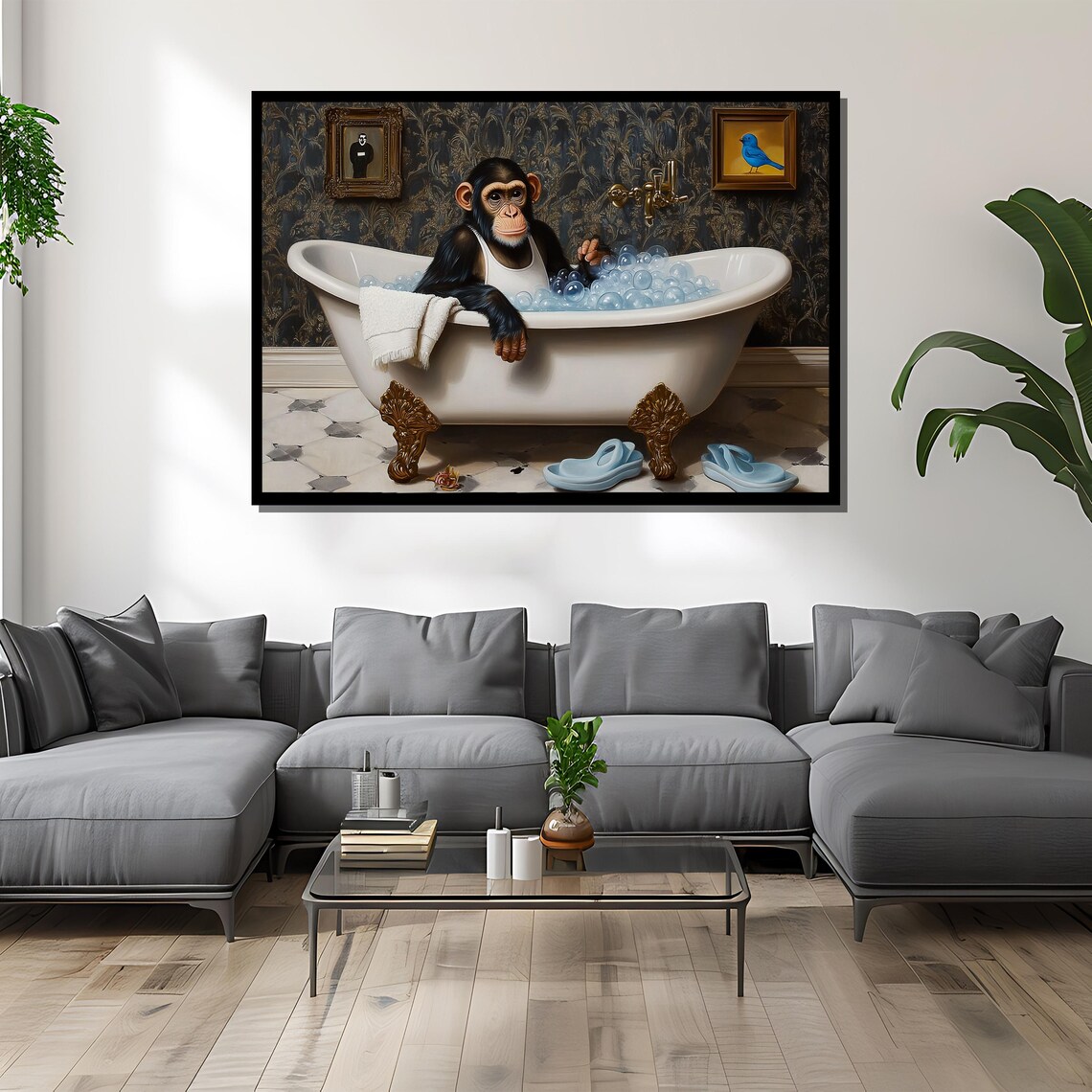 Monkey In Bathtub, Funny Bathroom Art Gift - Image 2