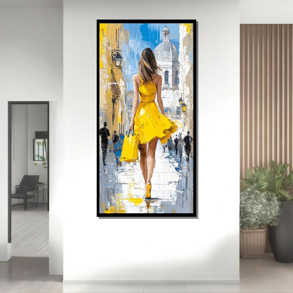 Woman In Yellow Dress Painting, Urban Stroll - Image 2