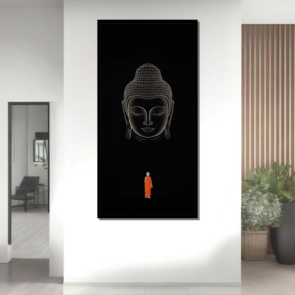 Minimalist Buddha Face And Monk, Buddhist Art - Image 2